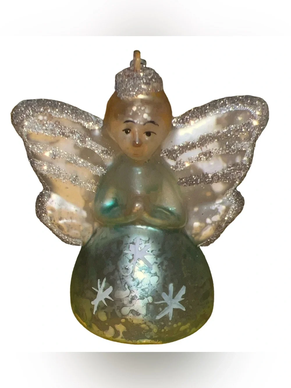 Vintage Hand Painted Handblown Mercury Glass Angel Ornament